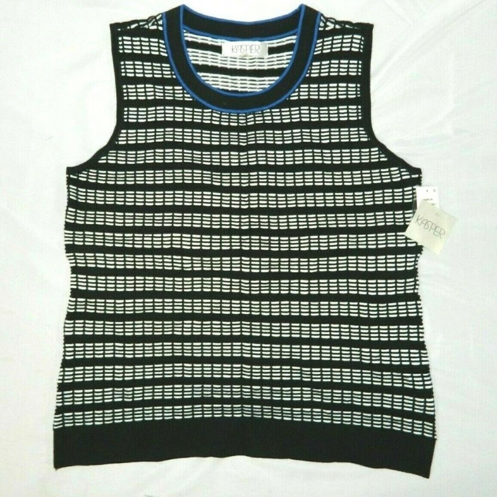 Kasper Sleeveless Knit Window Panel Top NEW Womens L Black Blue White